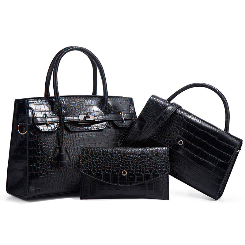 Crocodile leather handbag set Bangladesh luxury women patent croc embossed fashion bag set