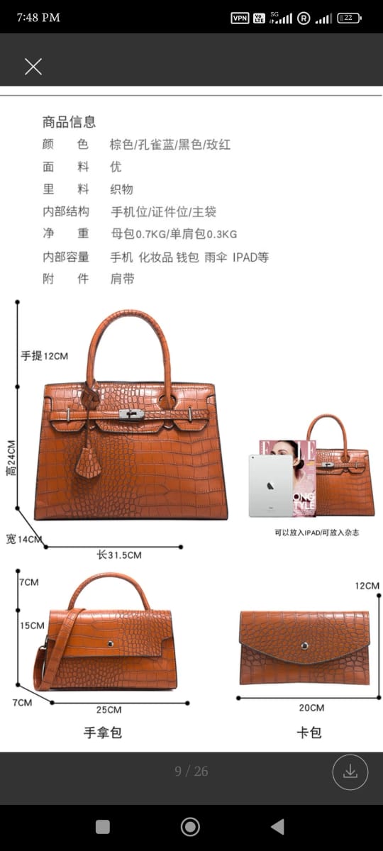Crocodile leather handbag set Bangladesh luxury women patent croc embossed fashion bag set