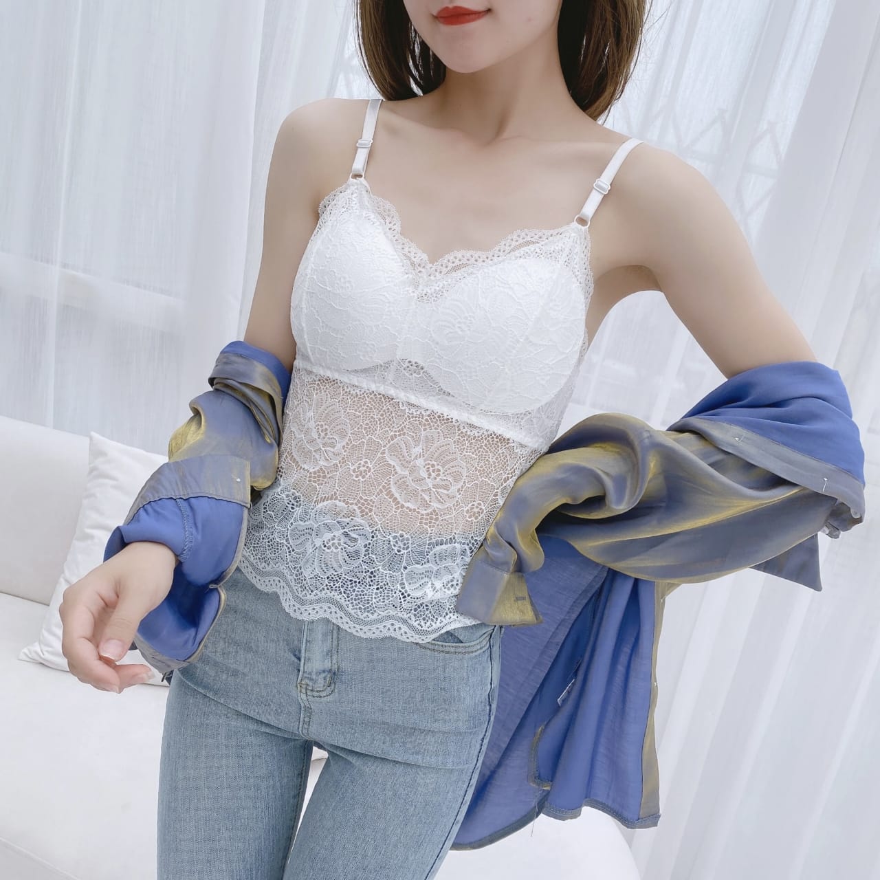 Breathable Cotton Double Padded Camisoles Butterfly Beautiful Back Women Mesh Lace Chest Wrap Top (Available)