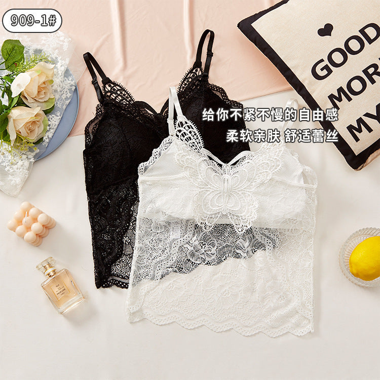 Breathable Cotton Double Padded Camisoles Butterfly Beautiful Back Women Mesh Lace Chest Wrap Top (Available)