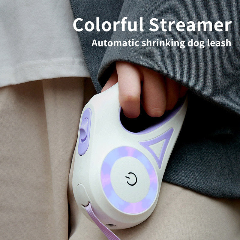 Retractable Dog Leash with Collar featuring automatic retractable nylon rope, ergonomic anti-slip handle, and one-button locking system for small and medium dogs