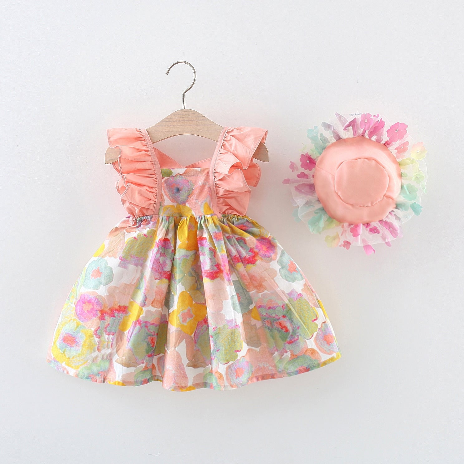 Sleeveless Girls New Printed Sling Backless Cotton Fashionable Princess Dress