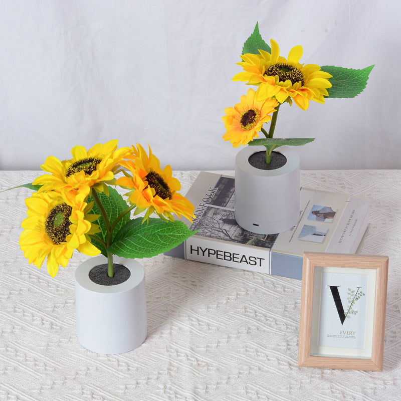Rechargeable Sunflower LED Night Light with realistic sunflower design and warm decorative LED lighting