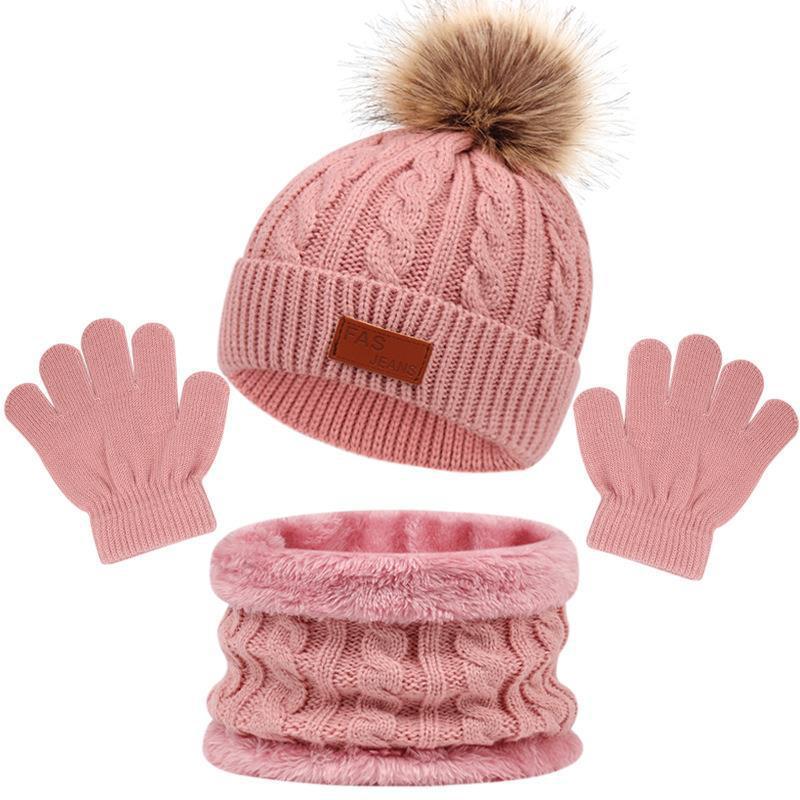Children's Autumn And Winter New Hat Scarf Gloves Three-piece Hat Suit (Available)