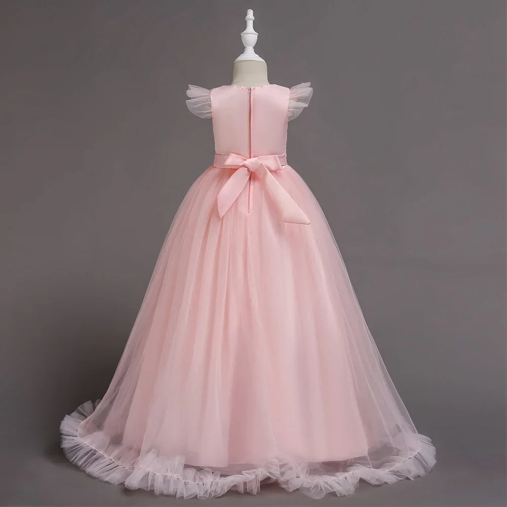 GYRATEDREAM Girl Sleeveless Embroidery Princess Pageant Dresses Kids Prom Ball Gown
