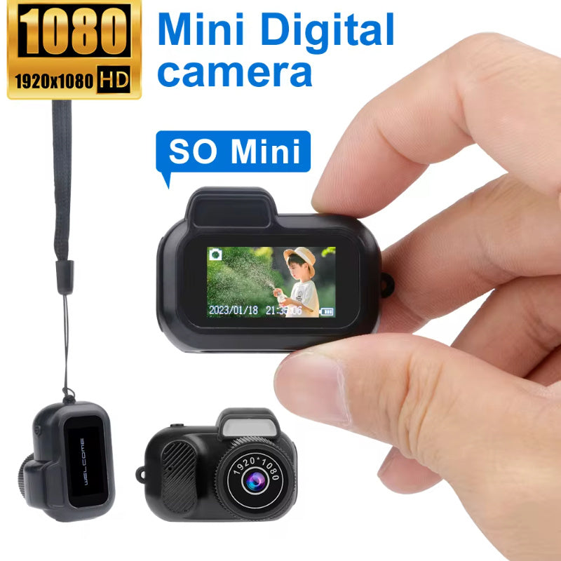 Retro Mini Digital Camera with 1080P HD recording, built-in display screen, and portable vintage design