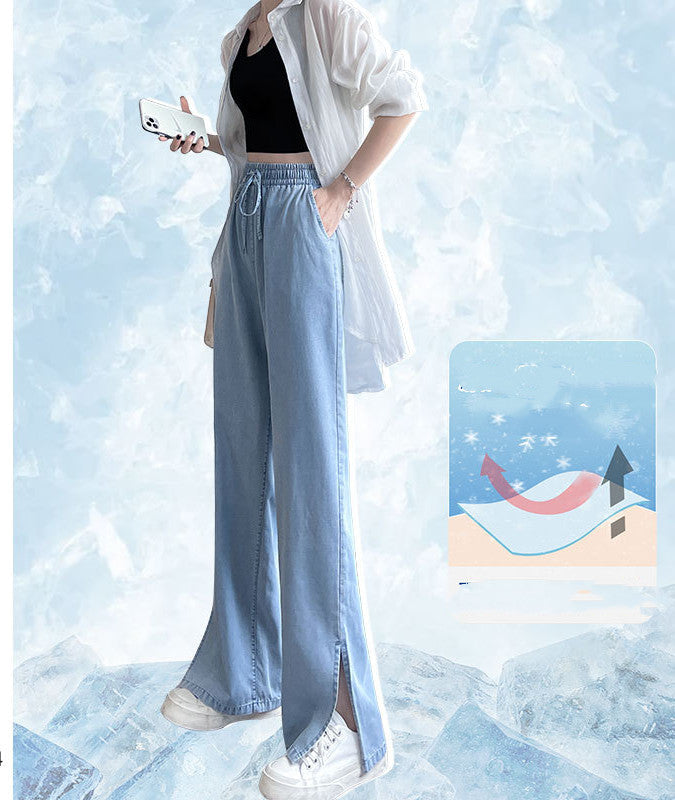 New Loose Straight High Waist Summer Ice Silk Wide-leg Pants