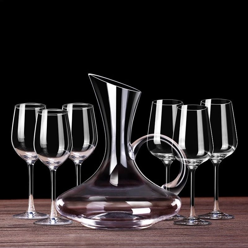 European style 7 pieces Juice/Wine Set, large crystal glass stemmed glasses, creative Juice/wine set. - Mom & Kids
