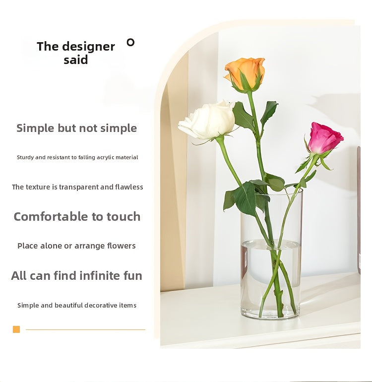 Transparent Acrylic Cylinder Vase,Living Room Flower Arrangement,Straight Tube Vase,Home Hydroponic Plant Container,For Flower