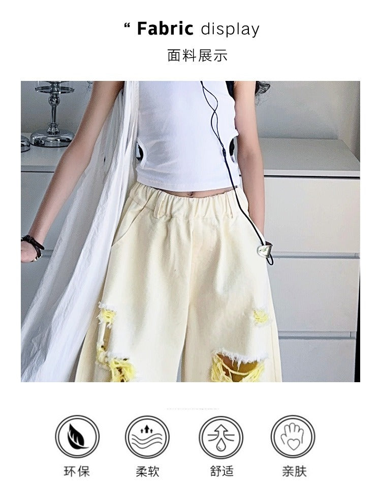 Trendy Cool Jeans Casual Vest Two-piece Set Ripped Pants