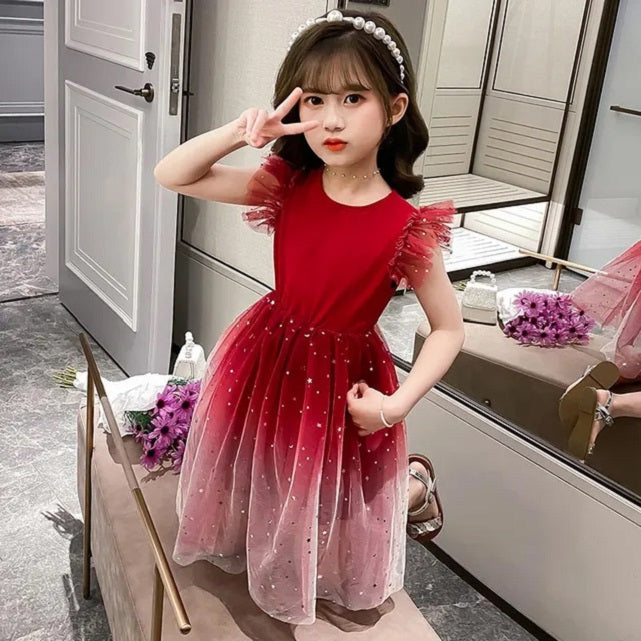 Girls Princess Dresses Star Pattern Girls Sleeveless Kid Dress Teenage Outfits for Girls (Available)