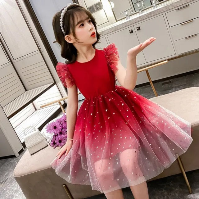 Girls Princess Dresses Star Pattern Girls Sleeveless Kid Dress Teenage Outfits for Girls (Available)