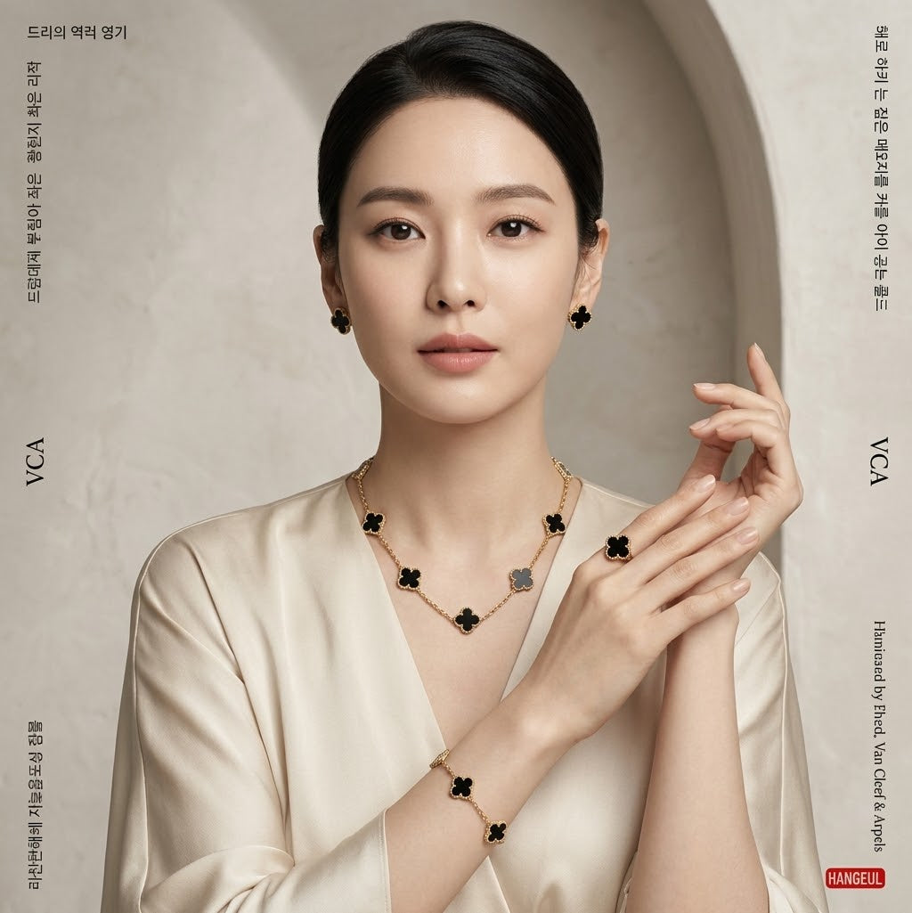 Luxury Onyx Style Clover Four-Piece Jewelry Set (Necklace, Bracelet, Earrings & Ring)