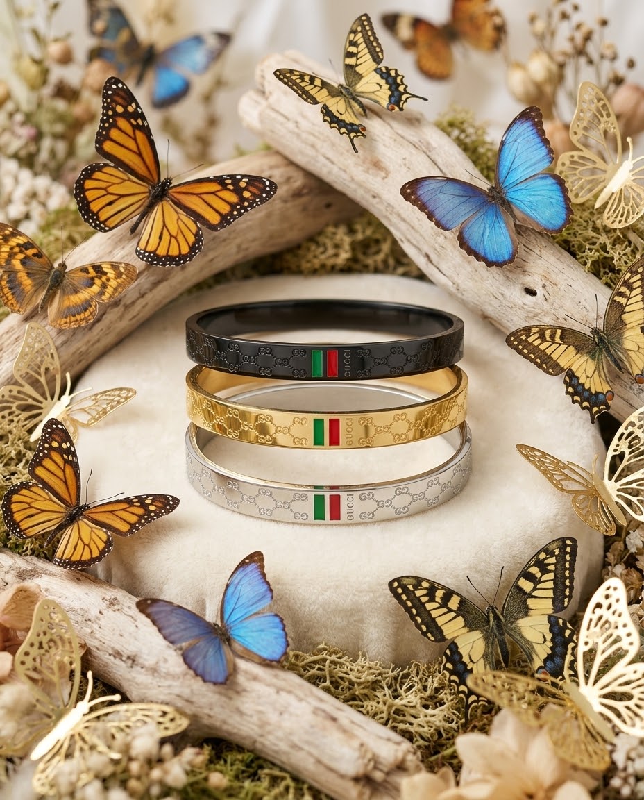 Gucci-Inspired Monogram Gold Bangle Bracelet