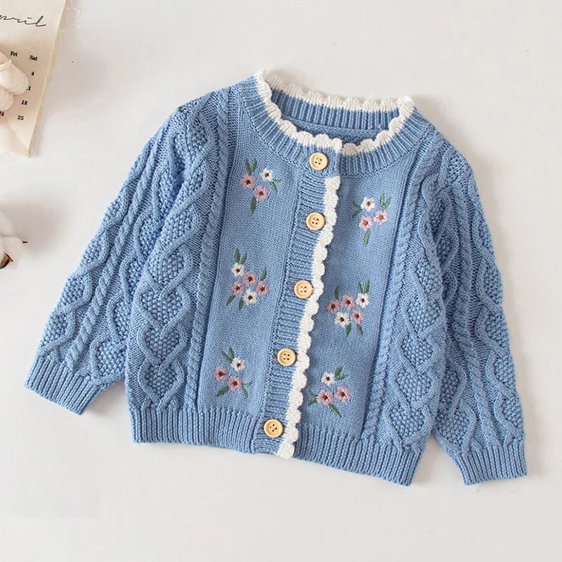 Winter Spring Baby Knitted Clothing Long Sleeved Floral Embroidery Knitting Coat Newborn Baby Girls Knitting Cardigan Sweater (Available) - Mom & Kids