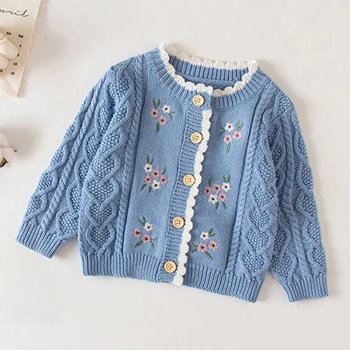 Winter Spring Baby Knitted Clothing Long Sleeved Floral Embroidery Knitting Coat Newborn Baby Girls Knitting Cardigan Sweater (Available) - Mom & Kids