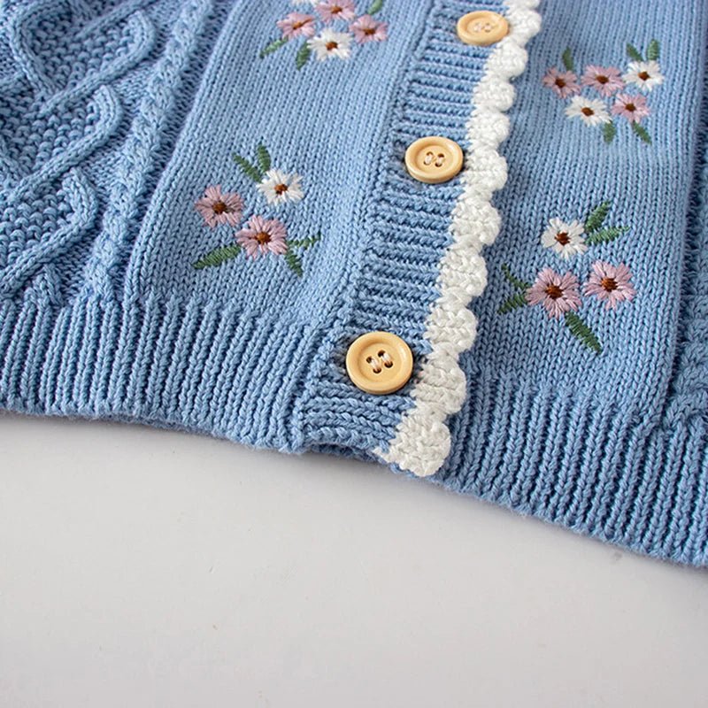 Winter Spring Baby Knitted Clothing Long Sleeved Floral Embroidery Knitting Coat Newborn Baby Girls Knitting Cardigan Sweater (Available) - Mom & Kids