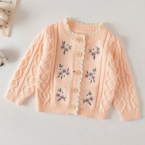 Winter Spring Baby Knitted Clothing Long Sleeved Floral Embroidery Knitting Coat Newborn Baby Girls Knitting Cardigan Sweater (Available) - Mom & Kids