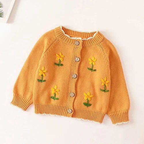 Winter Spring Baby Knitted Clothing Long Sleeved Floral Embroidery Knitting Coat Newborn Baby Girls Knitting Cardigan Sweater (Available) - Mom & Kids