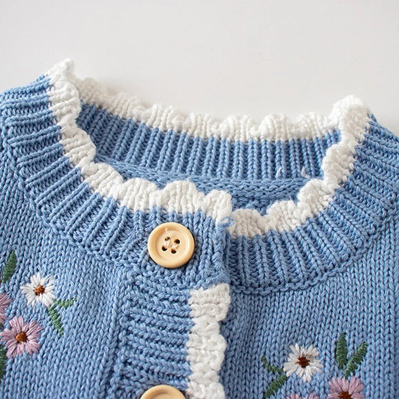 Winter Spring Baby Knitted Clothing Long Sleeved Floral Embroidery Knitting Coat Newborn Baby Girls Knitting Cardigan Sweater (Available) - Mom & Kids