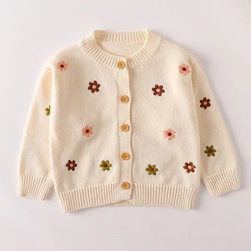 Winter Spring Baby Knitted Clothing Long Sleeved Floral Embroidery Knitting Coat Newborn Baby Girls Knitting Cardigan Sweater (Available) - Mom & Kids