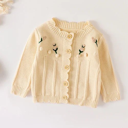 Winter Spring Baby Knitted Clothing Long Sleeved Floral Embroidery Knitting Coat Newborn Baby Girls Knitting Cardigan Sweater (Available) - Mom & Kids