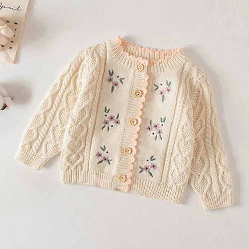 Winter Spring Baby Knitted Clothing Long Sleeved Floral Embroidery Knitting Coat Newborn Baby Girls Knitting Cardigan Sweater (Available) - Mom & Kids