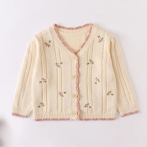 Winter Spring Baby Knitted Clothing Long Sleeved Floral Embroidery Knitting Coat Newborn Baby Girls Knitting Cardigan Sweater (Available) - Mom & Kids