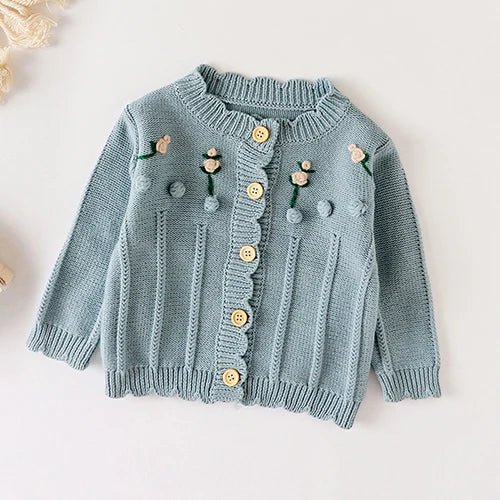 Winter Spring Baby Knitted Clothing Long Sleeved Floral Embroidery Knitting Coat Newborn Baby Girls Knitting Cardigan Sweater (Available) - Mom & Kids