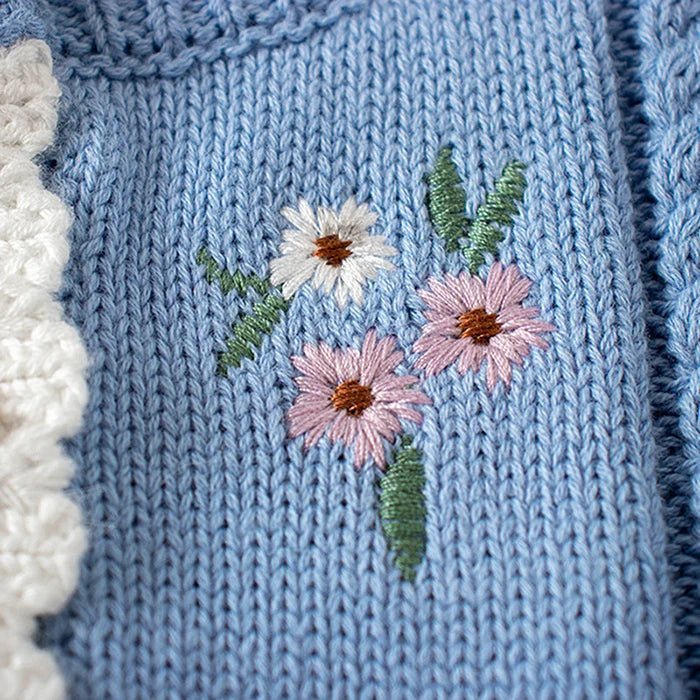 Winter Spring Baby Knitted Clothing Long Sleeved Floral Embroidery Knitting Coat Newborn Baby Girls Knitting Cardigan Sweater (Available) - Mom & Kids