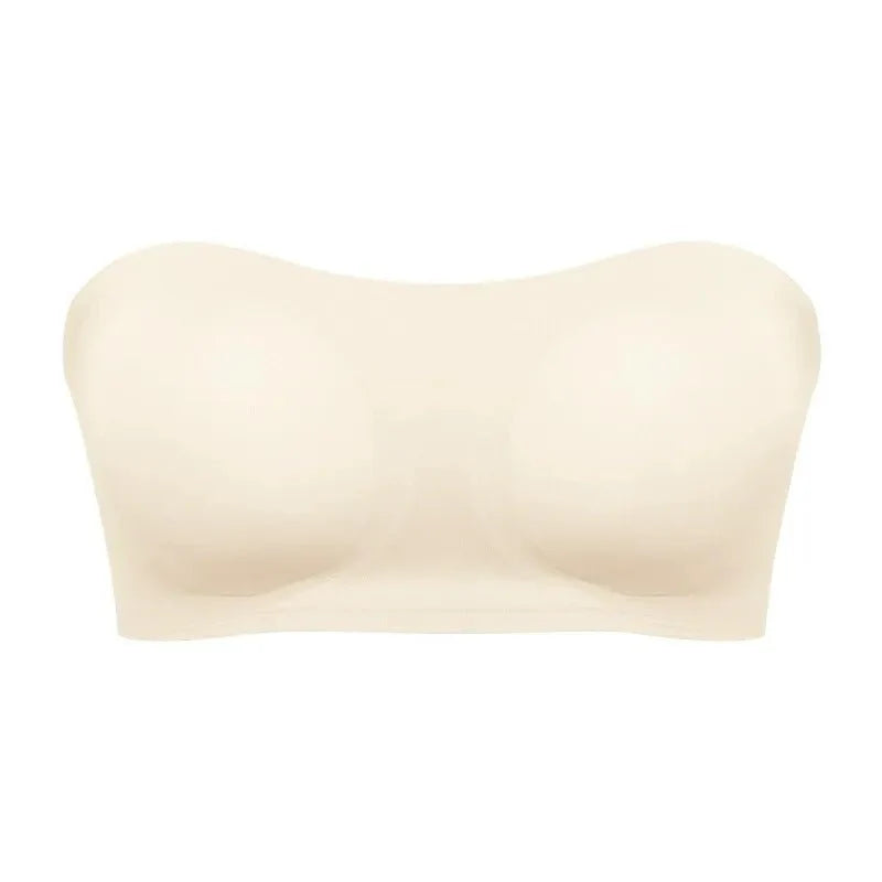 Women's strapless wireless bra with cross side buckle and anti-slip seamless design for everyday comfort