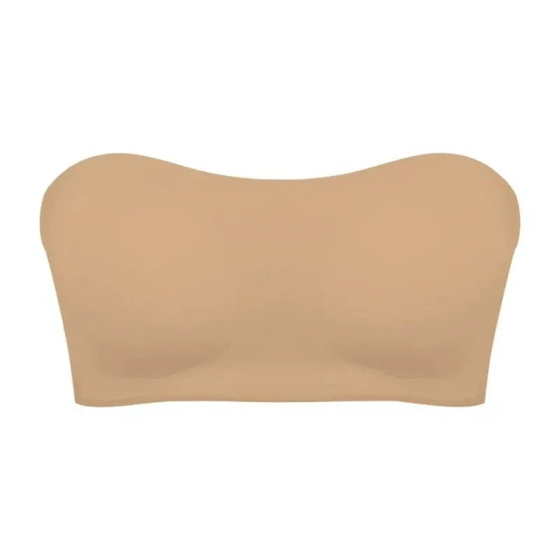 Women's strapless wireless bra with cross side buckle and anti-slip seamless design for everyday comfort