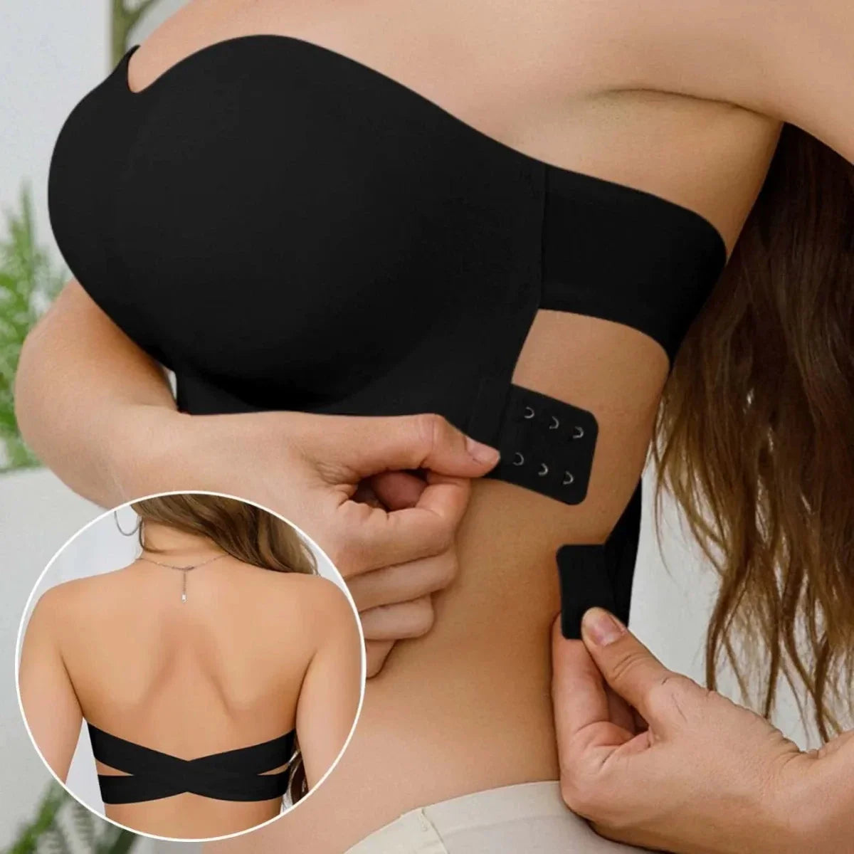 Women's strapless wireless bra with cross side buckle and anti-slip seamless design for everyday comfort