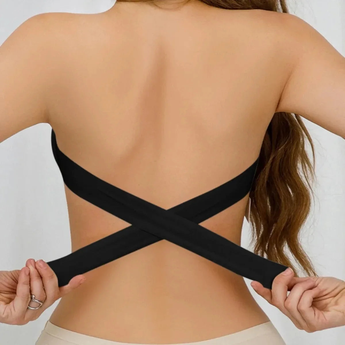Women's strapless wireless bra with cross side buckle and anti-slip seamless design for everyday comfort