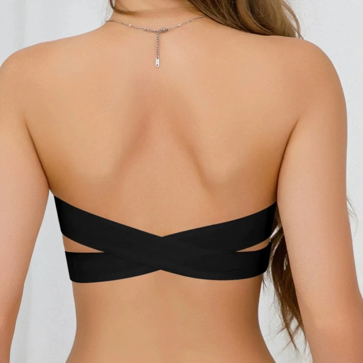Women's strapless wireless bra with cross side buckle and anti-slip seamless design for everyday comfort
